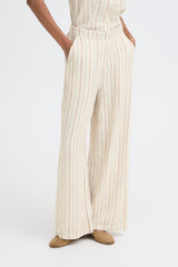 Ichi Linno Pant - Brown Stripe
