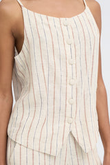 Ichi Linno Waistcoat - Brown Stripe