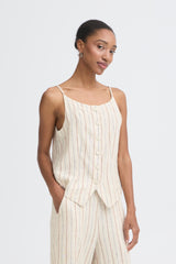 Ichi Linno Waistcoat - Brown Stripe
