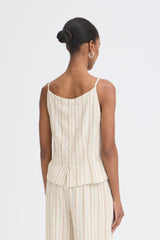 Ichi Linno Waistcoat - Brown Stripe